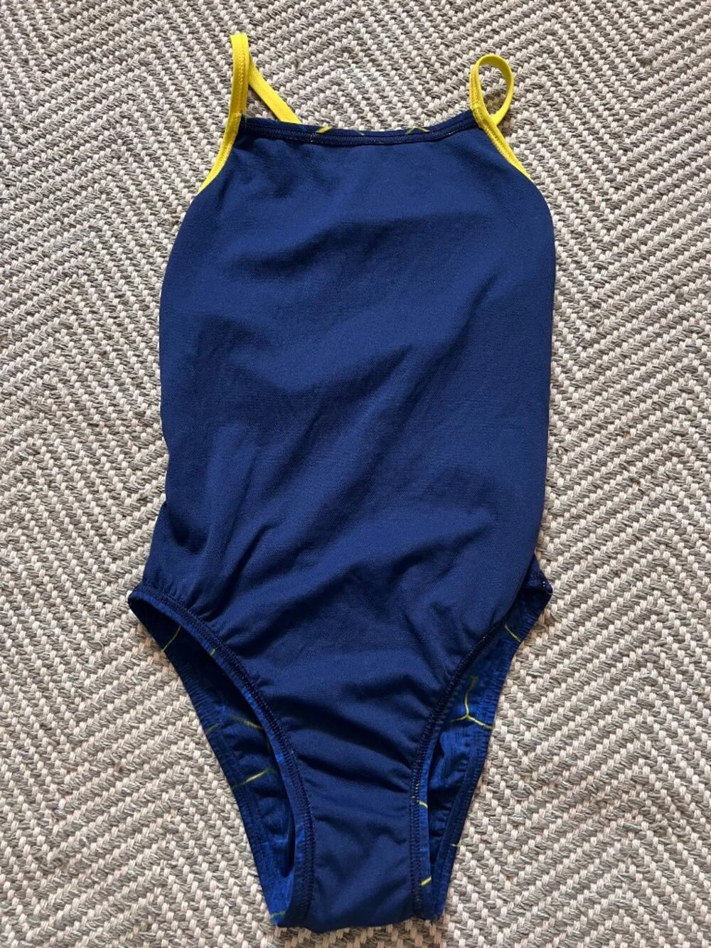 Speedo Endurance+ Kids One Piece Swimsuit Size 28 Blue Yellow Hexagon Print‎